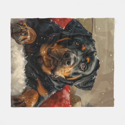 Rottweiler Hond Kerstfeest Fleece Deken (Voorkant (Horizontaal))