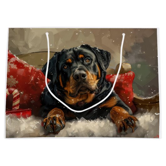 Rottweiler Hond Kerstfeest Groot Cadeauzakje (Voorkant)
