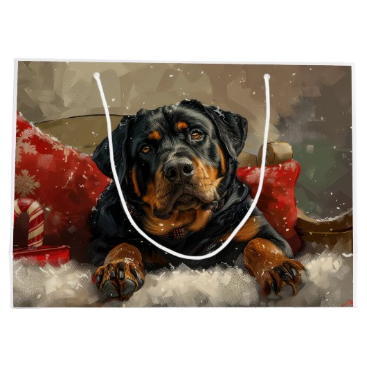 Rottweiler Hond Kerstfeest Groot Cadeauzakje (Achterkant)