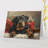 Rottweiler Hond Kerstfeest Kaart (Gele Bloem)