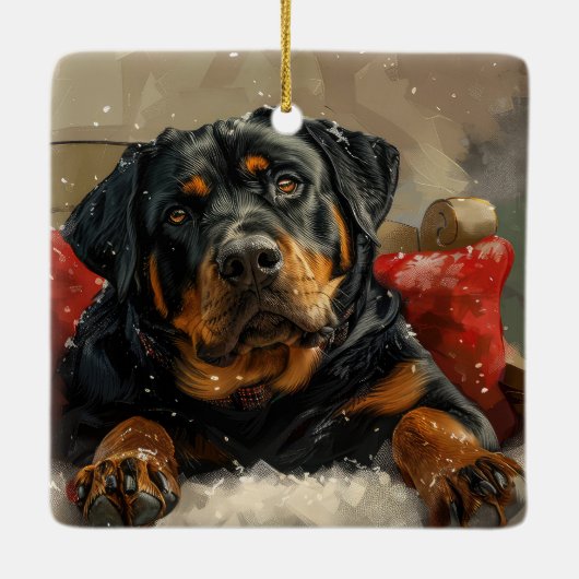 Rottweiler Hond Kerstfeest Keramisch Ornament (Achterkant)