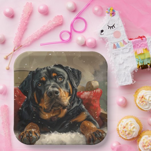 Rottweiler Hond Kerstfeest Papieren Bordje (Feest)