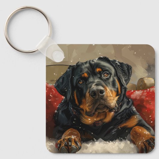 Rottweiler Hond Kerstfeest Sleutelhanger (Voorkant)