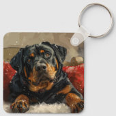 Rottweiler Hond Kerstfeest Sleutelhanger (Achterkant)