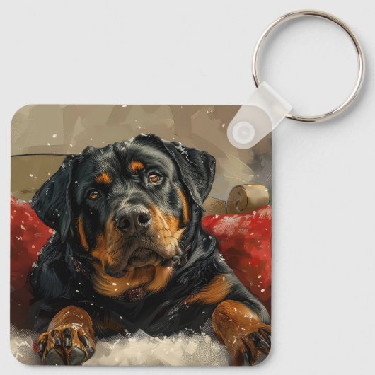 Rottweiler Hond Kerstfeest Sleutelhanger (Achterkant)
