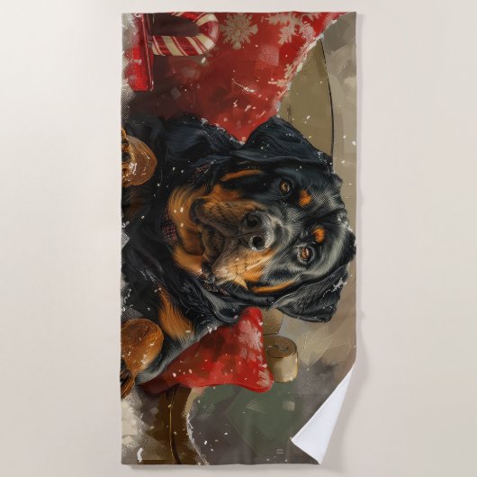 Rottweiler Hond Kerstfeest Strandlaken (Voorkant)