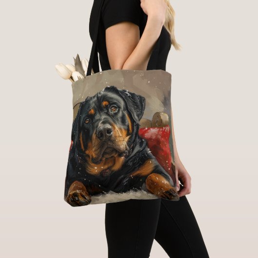 Rottweiler Hond Kerstfeest Tote Bag (Dichtbij)