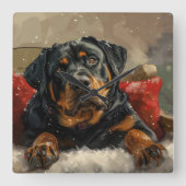Rottweiler Hond Kerstfeest Vierkante Klok (Voorkant)