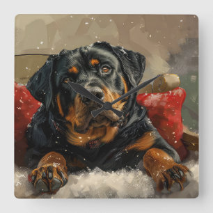 Rottweiler Hond Kerstfeest Vierkante Klok