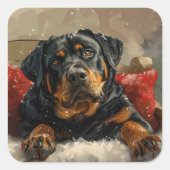 Rottweiler Hond Kerstfeest Vierkante Sticker (Voorkant)
