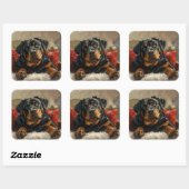 Rottweiler Hond Kerstfeest Vierkante Sticker (Vel)