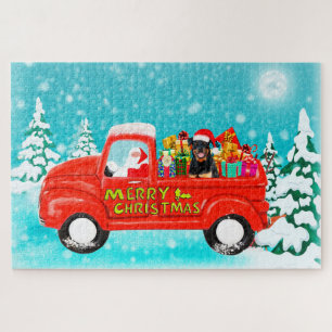 Rottweiler hond Kerstman Santa bezorgtruck Legpuzzel