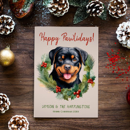 Rottweiler Hond Kerstmis Gelukkige Pawholidays Feestdagenkaart