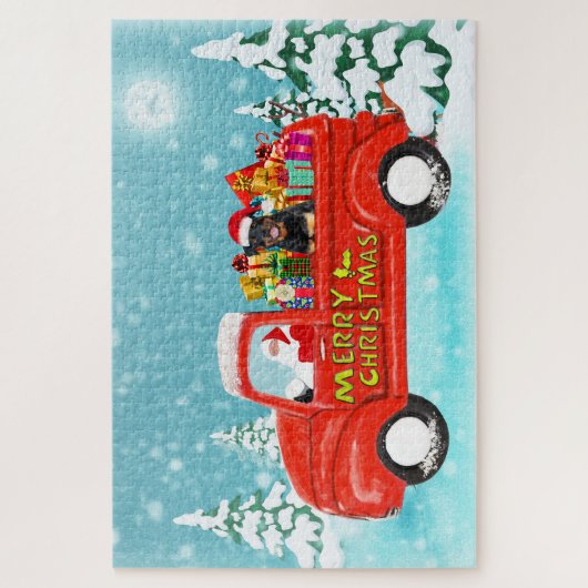 Rottweiler Hond Kerstmis Kerstman Levering Truck Legpuzzel (Verticaal)