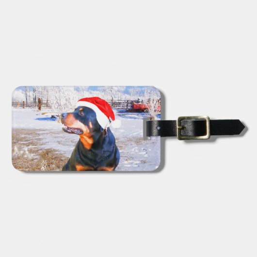 Rottweiler Hond Kerstmis Schilderij Bagagelabel (Voorkant horizontaal)