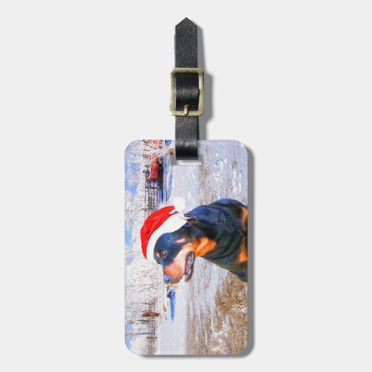Rottweiler Hond Kerstmis Schilderij Bagagelabel (Voorkant verticaal)