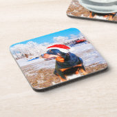 Rottweiler Hond Kerstmis Schilderij Drankjes Onderzetter (Linkerzijde)