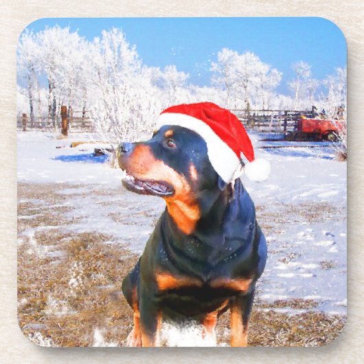 Rottweiler Hond Kerstmis Schilderij Drankjes Onderzetter (Voorkant)