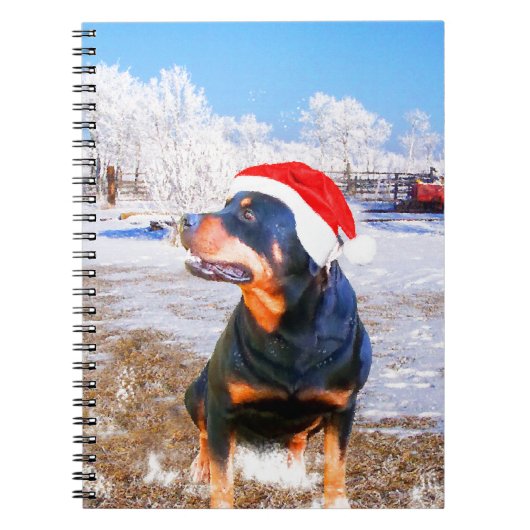 Rottweiler Hond Kerstmis Schilderij Notitieboek (Voorkant)