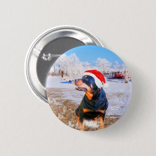 Rottweiler Hond Kerstmis Schilderij Ronde Button 5,7 Cm (Voorkant /achterkant)