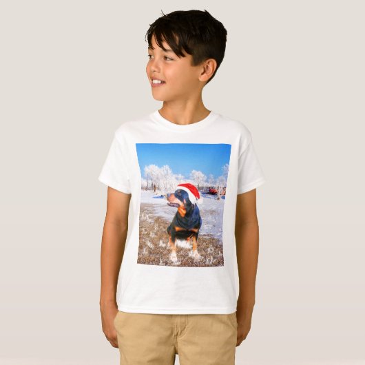 Rottweiler Hond Kerstmis Schilderij T-shirt (Voorkant volledig)