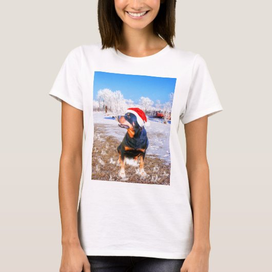 Rottweiler Hond Kerstmis Schilderij T-shirt (Voorkant)