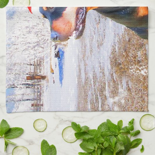 Rottweiler Hond Kerstmis Schilderij Theedoek (Gevouwen)