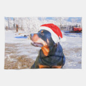 Rottweiler Hond Kerstmis Schilderij Theedoek (Horizontaal)