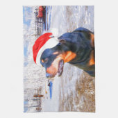 Rottweiler Hond Kerstmis Schilderij Theedoek (Verticaal)