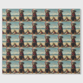 Rottweiler Hond Kerstmis Vintage Strand Cadeaupapier (Vlak)