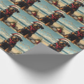 Rottweiler Hond Kerstmis Vintage Strand Cadeaupapier (Hoek)