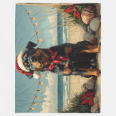 Rottweiler Hond Kerstmis Vintage Strand Fleece Deken (Voorkant)