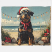 Rottweiler Hond Kerstmis Vintage Strand Fleece Deken (Voorkant (Horizontaal))