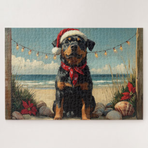 Rottweiler Hond Kerstmis Vintage Strand Legpuzzel