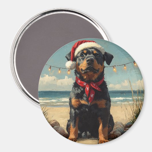 Rottweiler Hond Kerstmis Vintage Strand Magneet (Voorkant / Achterkant)