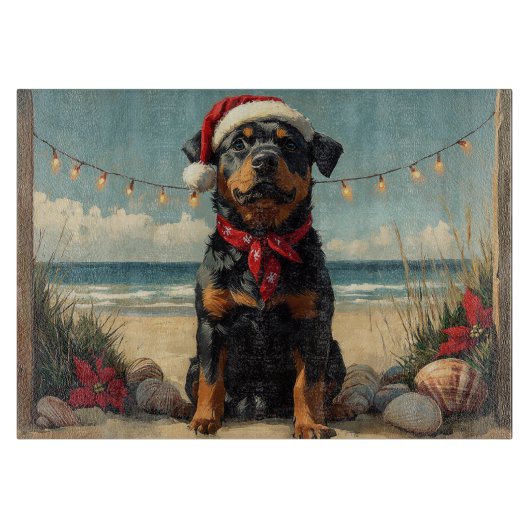 Rottweiler Hond Kerstmis Vintage Strand Snijplank (Voorkant)