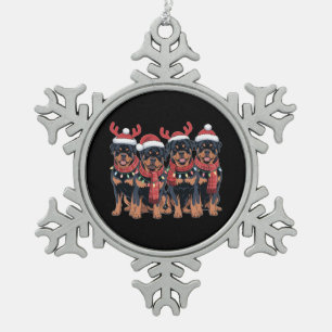 Rottweiler hond Kerstmis Xmas Familie Vader Moeder Tin Sneeuwvlok Ornament