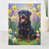 Rottweiler-hond lente bloemen schilderij kaart (Voorkant)