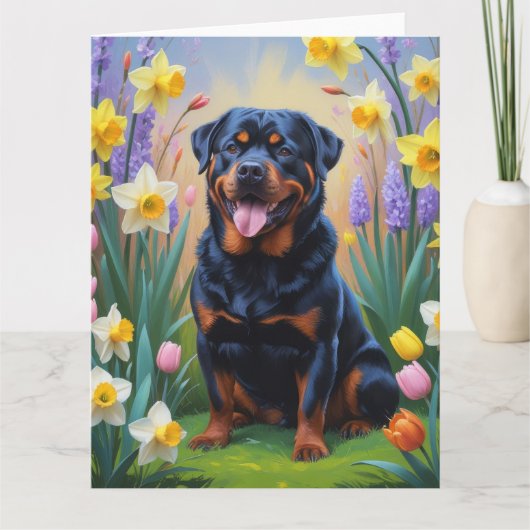 Rottweiler-hond lente bloemen schilderij kaart (Voorkant)
