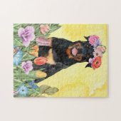 Rottweiler Hond met Bloemen Lente Legpuzzel (Horizontaal)