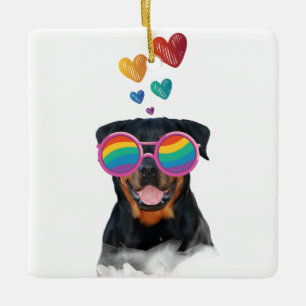 Rottweiler-hond met harten Valentijnsdag Keramisch Ornament