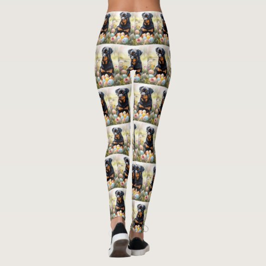 Rottweiler Hond met Paaseieren Vakantie Leggings (Achterkant)