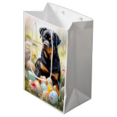 Rottweiler Hond met Paaseieren Vakantie Medium Cadeauzakje (Voorkant Gekanteld)