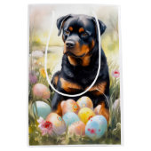 Rottweiler Hond met Paaseieren Vakantie Medium Cadeauzakje (Voorkant)