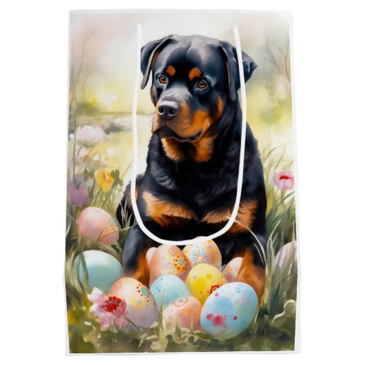 Rottweiler Hond met Paaseieren Vakantie Medium Cadeauzakje (Achterkant)