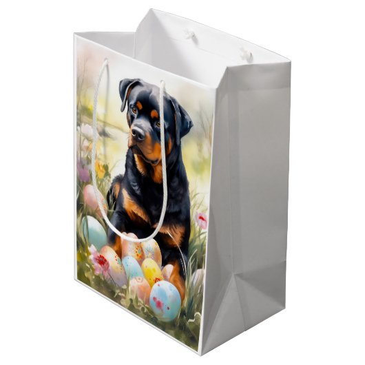 Rottweiler Hond met Paaseieren Vakantie Medium Cadeauzakje (Achterkant Gekanteld)