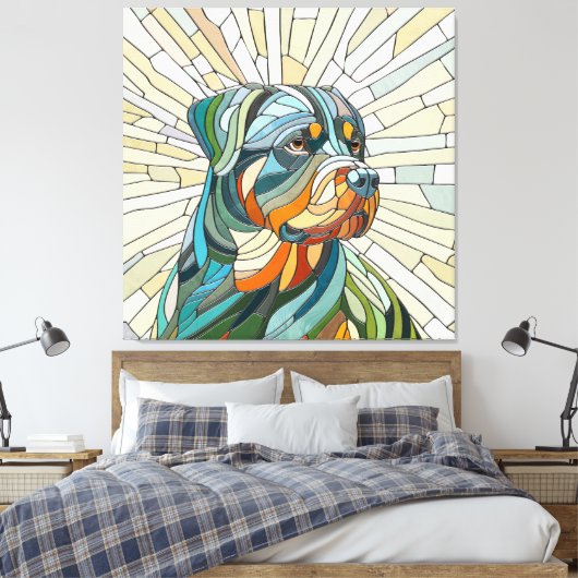 Rottweiler hond - mozaïekkunst canvas afdruk (Insitu (Slaapkamer))