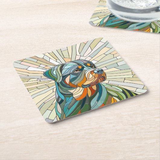 Rottweiler hond - mozaïekkunst kartonnen onderzetters (Schuin)