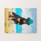 Rottweiler Hond op Strand Legpuzzel (Horizontaal)