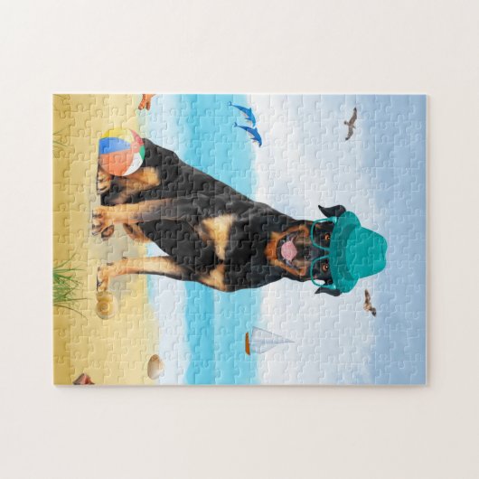 Rottweiler Hond op Strand Legpuzzel (Horizontaal)